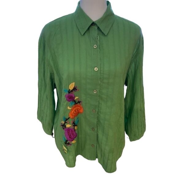 Vintage green floral shirt Medium - Picture 2 of 7